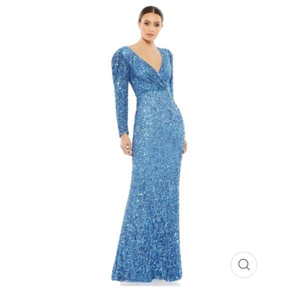 MAC DUGGAL PUFF SHOULDER SEQUINED SURPLICE GOWN - Picture 1 of 9